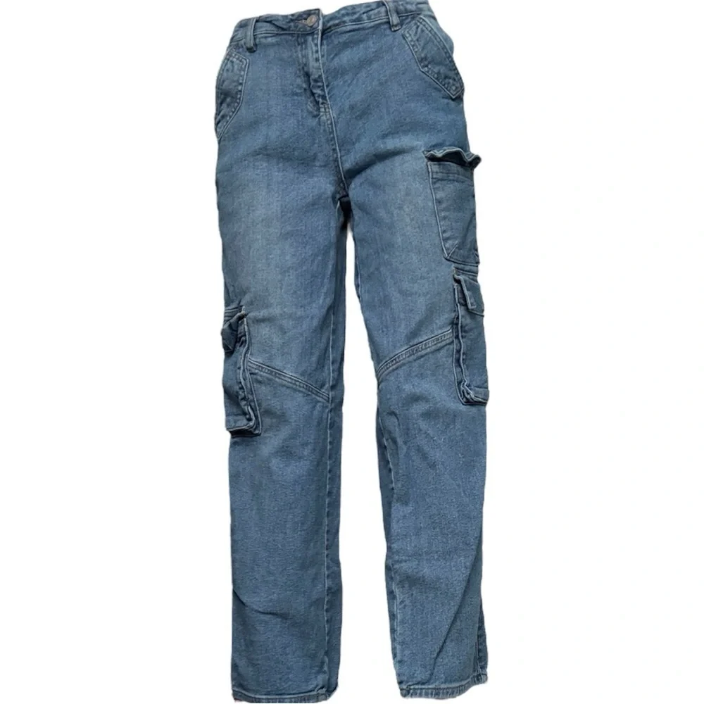 BBJ Women’s Wide Leg Cargo Denim Pocket Jeans